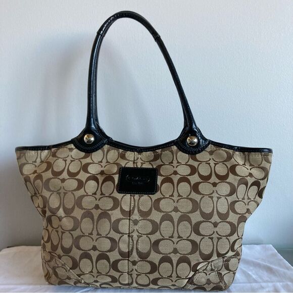 COACH Signature Bleecker Khaki Shoulder Bag Gallery Shopper Large Tote 14385 - Picture 1 of 9